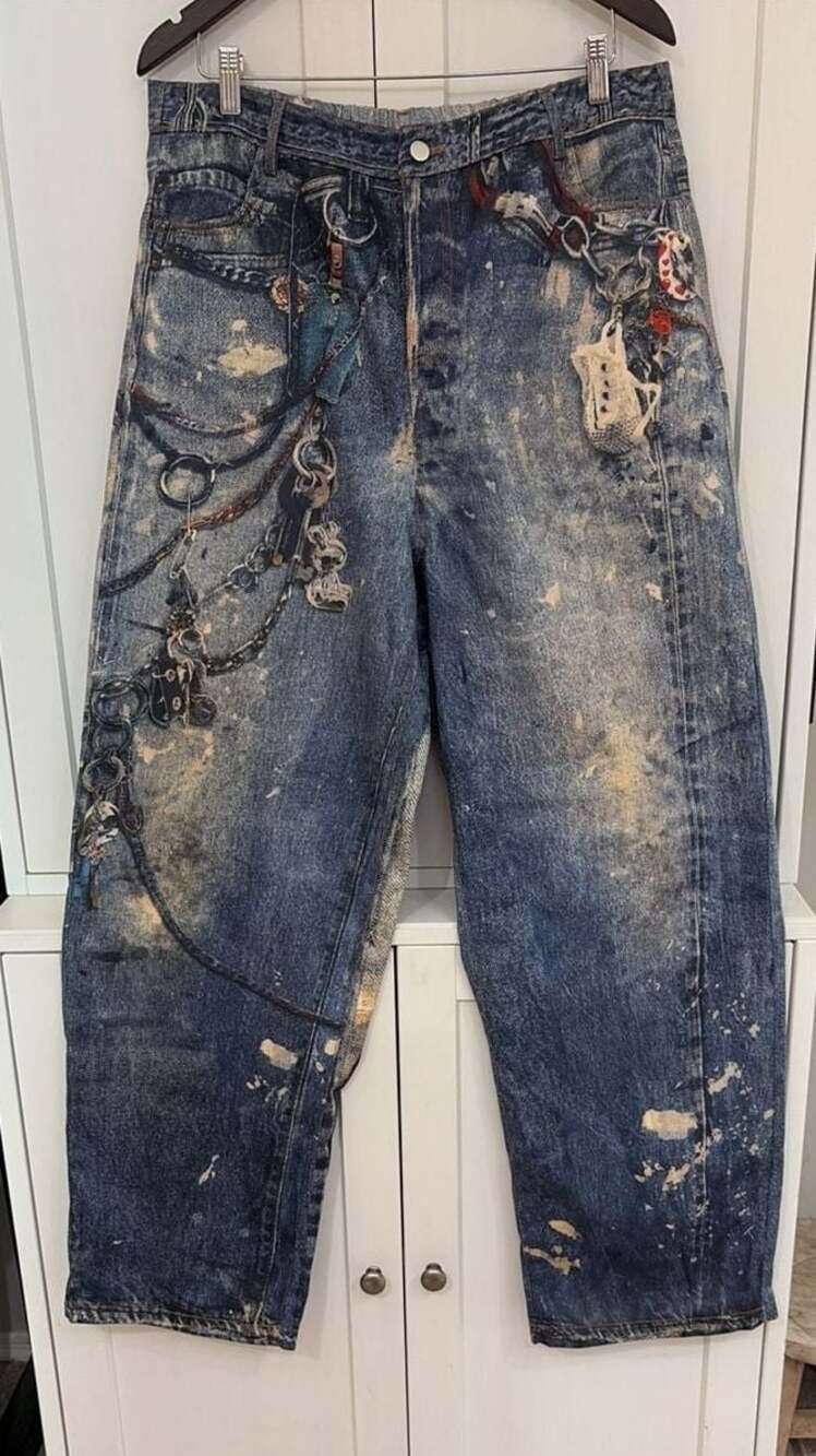 Micas Printed Chain Trompe-L'Oeil Jeans XXL